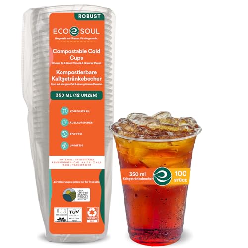 ECO SOUL 100% Clear Compostable Party Cups | (100 Count,