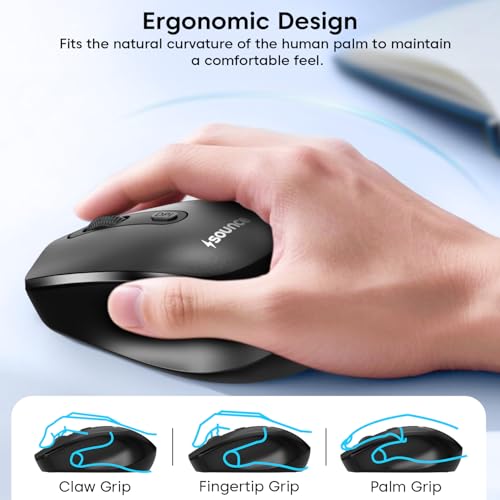 Image of Sounce Quantum Wireless Mouse 800 /1200 /1600 DPI with 500 mAh Rechargeable Battery, Silent Click Buttons, 2.4GHz USB Nano Receiver, Ergonomic Compact Design for Laptop, PC & Office Use (Black)