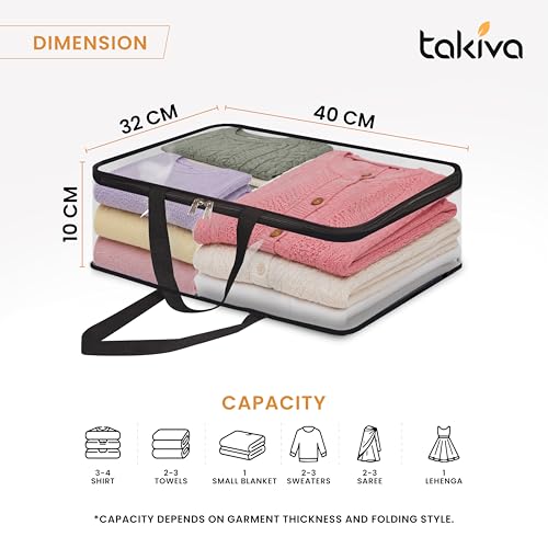 Image of TAKIVA Transparent Multipurpose Storage Bag | Saree Cover Bag with Zip for Storing Clothes, Suits, Undergarments, wedding packing | Wardrobe organising (Medium, Pack of 2)