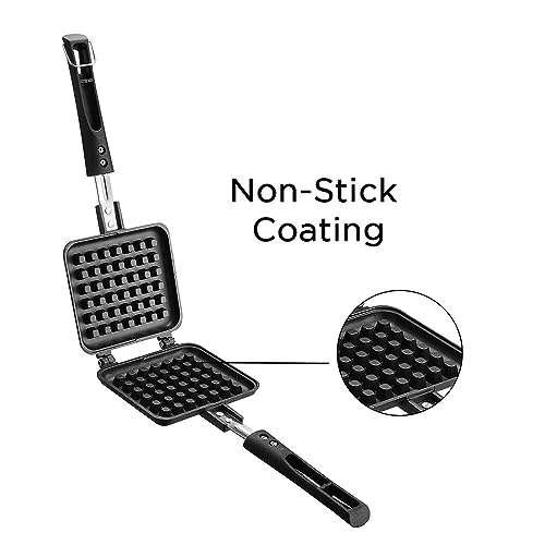 Image of Waffle Maker Machine Comfortable Handle Sandwich Maker Gas Stove Non Stick Waffle Maker Pan Press Plate Waffle Mold Gas Burner Stove Kitchen Tool Home Restaurant