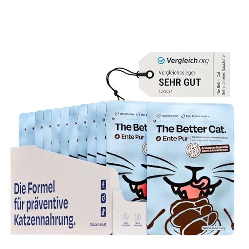 The Better Cat - Comida húmeda sin cereales con un porcentaje de carne extra alto - Comida para gatos premium sin cereales y sin azúcar con prebióticos y postbióticos TruPet (pato) 12 x 85 g