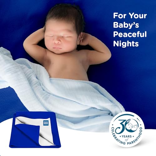 Image of Mee Mee Reusable Water Proof Cotton Bed Protector Sheet /Extra Absorbent Mat /Dry Sheets /Urine Sheet /Dry Mat Pack of 2 (70CmX100Cm) (Medium, Royal Blue)