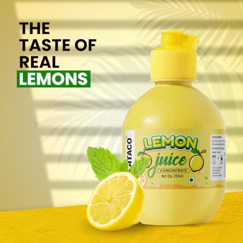 Image of Fruitaco Yellow Lemon Juice Concentrate - Pack of 3 (750ml) | Equivalent to 75 Lemons | Pocket Bottle | Easy to Use in Cooking, Beverages, Shikanji, Lemonade & More
