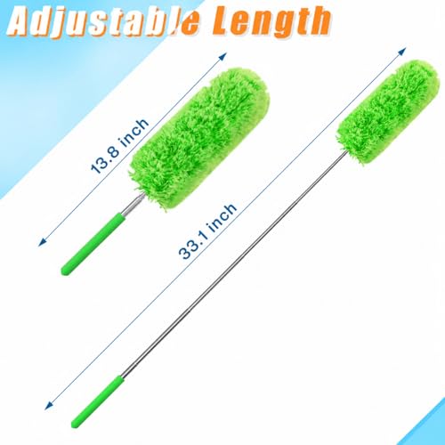 Image of Tanlade 1 Pcs Microfiber Feather Duster for Cleaning, Extendable 13-31 Inch Ceiling Fan Duster with Bendable Head, Washable Tools for Ceiling Fans, Furniture, Car, Cobwebs (Green)