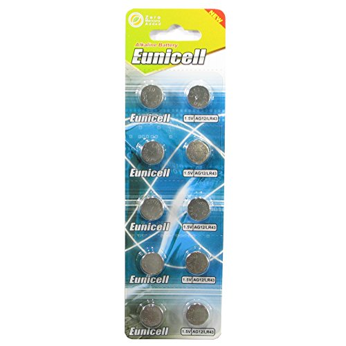 10 Eunicell AG12 / LR43 / 186/386 Button Cell 1.5V Battery Long Shelf Life 0% Mercury (Expire Date Marked)