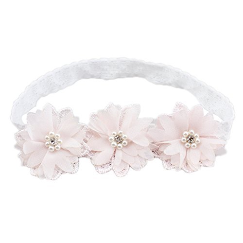 Baby Toddler Elastic Chiffon Flower Headbands Princess Girls Hand Sewing Beads Flower Headwear Nylon (Qj318) #TOP2