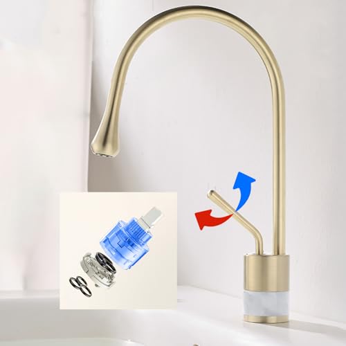 Robinet de lavabo rotatif or brossé pour optimiser l'espace de la vasque