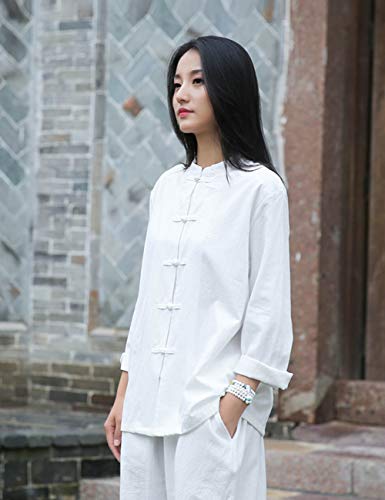 Image of Womens Cotton Linen Casual Long Sleeve Loose T-Shirt Tops Button Down Blouse Cardigan Shirts