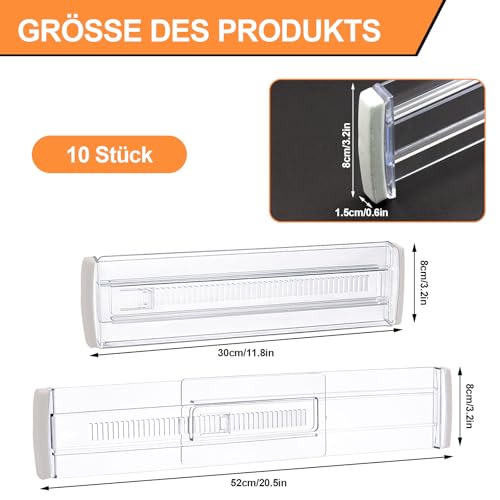 ZYNERY 10 Stück Transparente Schubladentrenner Verstellbar Kunststoff Schubladenteiler Durchsichtig Adjustable Drawer Dividers Schubladeneinsätze Flexible Trenner für Schubladen Kommode Kleiderschrank
