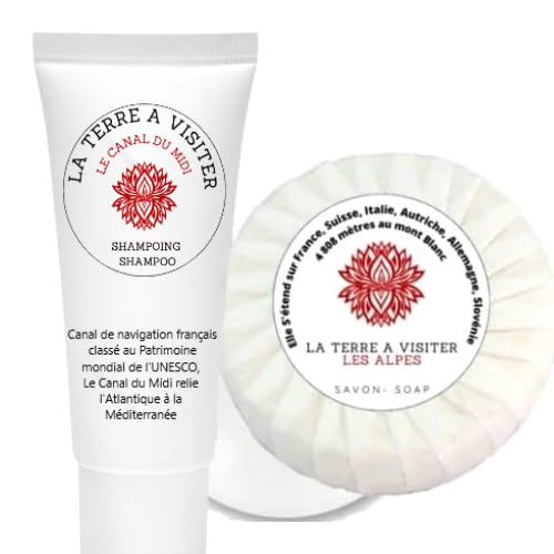 La TERRE A VISITER, 50 SetS de courtoisie, savon+shampoing (TOTAL 100 ARTICLES)