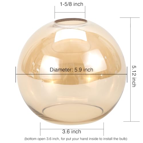 Image of 2 Pack Clear Amber Glass Globe Shade Replacement Globe & Cover for Lighting Fixture, 5.9 inch Diameter, 1-5 /8 inch Fitter
