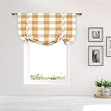 homemaison Kingston Plaid Gingham Checkered 100% Cotton Blend Kitchen Mocha Window Curtain Tie-Up Shade (42