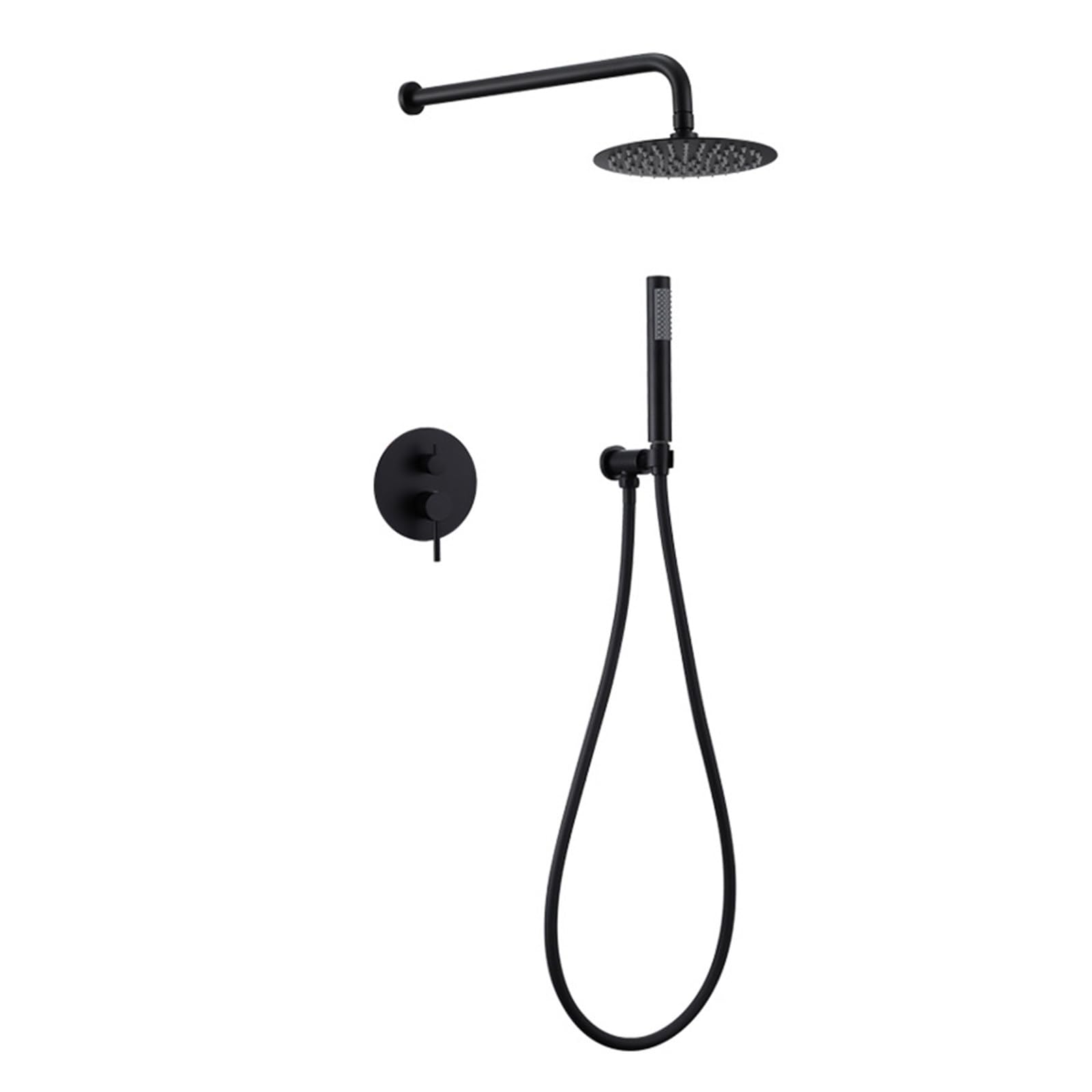 Système de douche noir mat haut de gamme avec mitigeur mural et pommeau effet pluie design