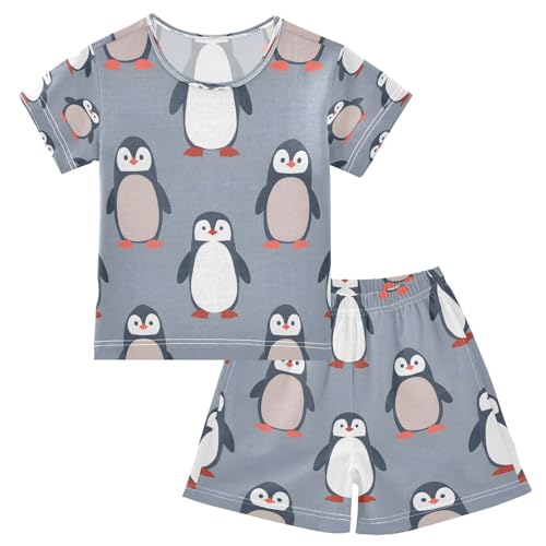Short Sleeve Pajamas Sets Summer Cotton Sleepwear Black Red Penguin