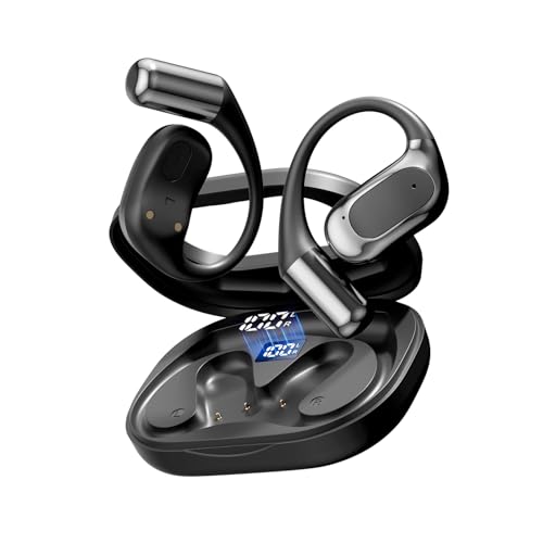 CHENRUIDA Open Ear Headphones Bluetooth Wireless Over Ear Earbuds with Ergonomic Earhook Ear Buds, Led Power Display,48h Playtime，Ipx6 Waterproof Comfortable for Workout，Cycling，Running (Black)