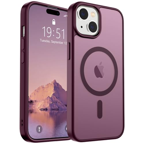 Image of SUPFINE Magnetic for iPhone 15 Case (Compatible with MagSafe) (Military Grade Drop Protection) Slim Translucent Matte Shockproof with Anti-Fingerprint Phone Case, Wine Red