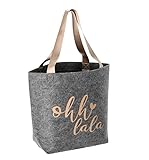 MATERIAL - Die graue handliche Henkeltasche ist aus 100 % Polyester Filz und die Henkel sind aus Nylon im Bronze Ton gefertigt. Die dicke Tasche ist sehr stabil, hat eine hohe Belastbarkeit und lässt sich bequem tragen.