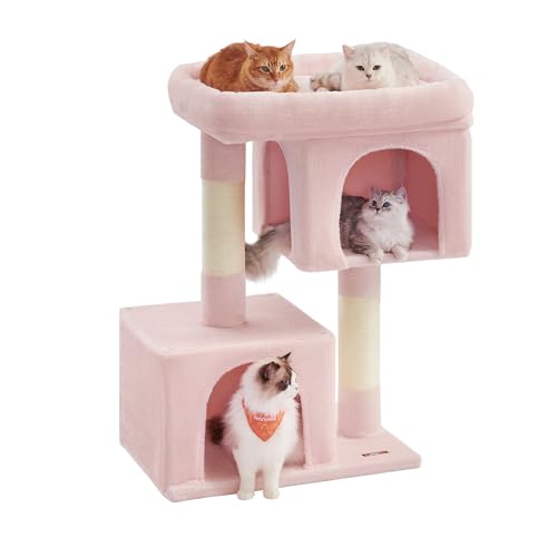 Feandrea Cat Tree, 40.6-Inch Cat Tower, Plush Condo for Extra Large Cats up to 44 lb, Large Perch, 2 Caves, Scratching Post, Jelly Pink UPCT614P01 XL (26.8"L x 18.9"W x 40.6"H) Jelly Pink