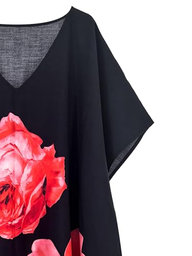 Image of Moss Rose Kaftan Dresses for Women Summer Swimsuit Cover up Caftan Dress | Moo Moos for Women, Batwing Sleeve, Plus Size Kaftan Dress, Maxi Caftan Beach Dress