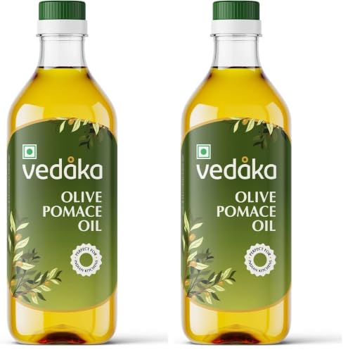 Image of Amazon Brand - Vedaka Olive Pomace Oil 1L | Contains Mufa | Ideal For Frying, Roasting & Baking | Cooking Oil For Daily Use (Pack of 2)