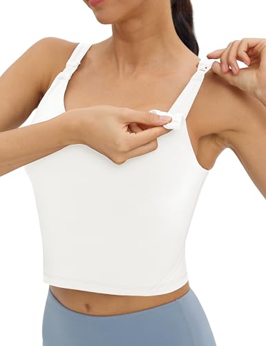 Foucome Womens Nursing Bras for Breastfeeding Maternity Tank Tops Crop Top with Built in Bra Longline Workout Sports Bra