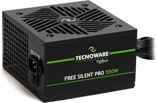 Tecnoware Fuente de alimentación Free Silent Pro 550W ATX para PC avanzados con Tarjeta gráfica NVIDIA GeForce GTX - RTX, Ventilador silencioso, Conectores PCI-E, CPU 4+4, SATA, Molex.
