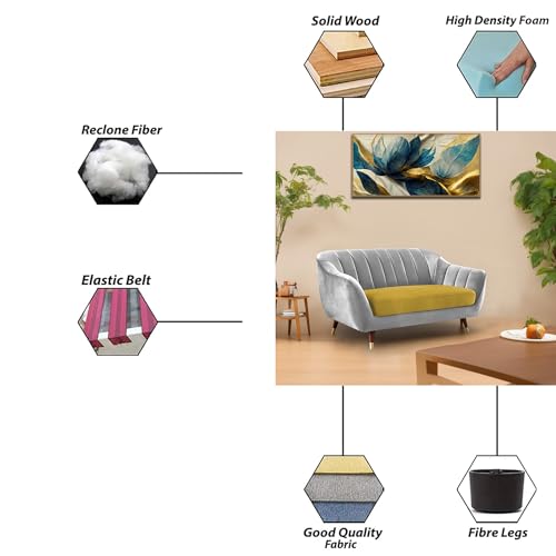 Image of Casaliving Anyse 2 Seater Sofa Set for Living Room (Yellow Grey Fabric) Premium Fabric Sofa