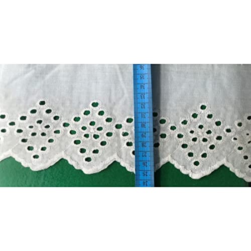 Image of PCJS Cotton Soft Premium Embroidered Single Side Scallop Schiffli Lace for Dress, Kurtis, Dupatta, Bag, Craft and Decorations, White Dyeable, 12cm - 5 Meter (PCJS SchiffliLace-10)