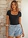 ANRABESS Bodysuits for Women Short Sleeve Scoop Neck Tops 2026 Summer Slim Fit Ribbed Knit Sexy Basic Shirt Fashion Outfits Black Medium