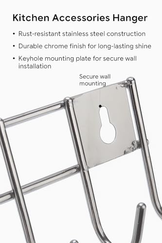 Image of Stainless Steel Kitchen wall Hooks for Hanging with 12 Hooks - Wall Mounted Stand for Spoons, Pans, Ladles & Cooking Tools | Bathroom Hanger, Kitchen Hanging Tools (2 Pcs)