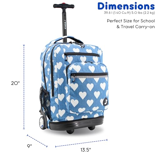 Image of J World Sundance Laptop Rolling Backpack for Girls Boys. Roller Bookbag with Wheels, 20 Inch, Demim Heart