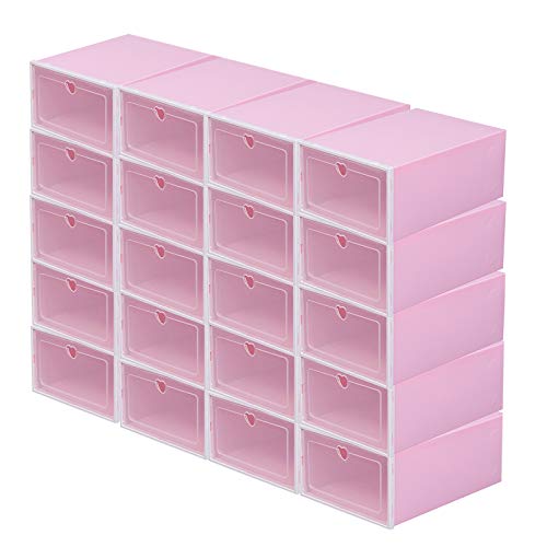 TanjcXliu 20 cajas para zapatos apilables, 33 x 23 x 14 cm, zapatero cerrado, organizador de zapatos, almacenamiento de zapatos, ahorro de espacio, caja de zapatos para zapatos, ropa, oficina (rosa)