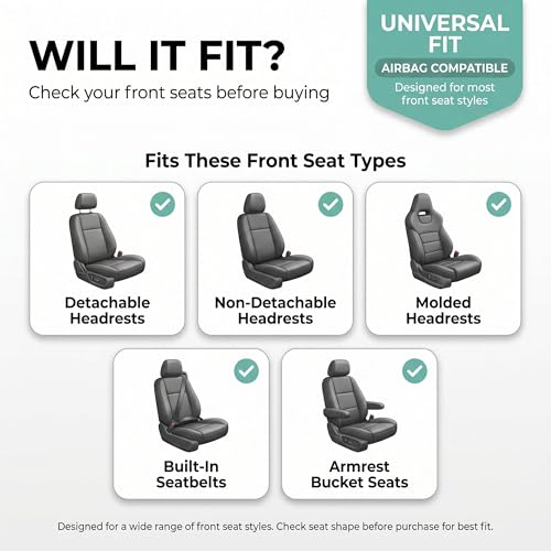 Image of FH Group Car Seat Covers Front Set Gray Black Faux Leather Car Seat Cushions - Car Seat Covers for Low Back Seat, Universal Fit, Automotive Seat Covers, Airbag Compatible for SUV, Sedan