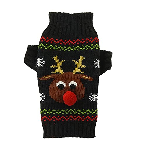 HRTTSY Hundepullover für Weihnachten Cartoon Rentier Haustier Katze Winter Strickwaren Warme Kleidung