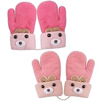 Mayoii 2PCS Mittens for Kids Winter Warm,Toddler Gloves 1-3 Years Knitted Outer, Toddler Gloves with String, Baby Mittens for Boys Girls (Red+Peach, 1-3 Age)