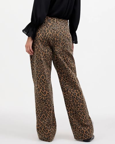 Women's Leopard Printed Jeans Full Length Mid Rise Cheetah Print Demin Baggy Pants4