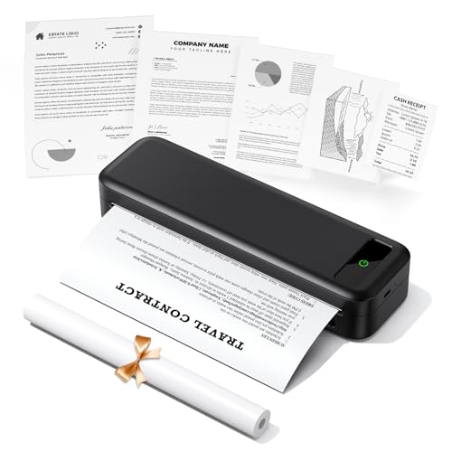 TATTMUSE Thermodrucker A4, 300DPI Bluetooth Mobiler Drucker, Rechnungen, Belegdrucker, Lernen, Tragbarer Drucker Kompatibel mit Phone, Laptop, Monochromer Reisedrucker Nur Thermopapie, Schwarz