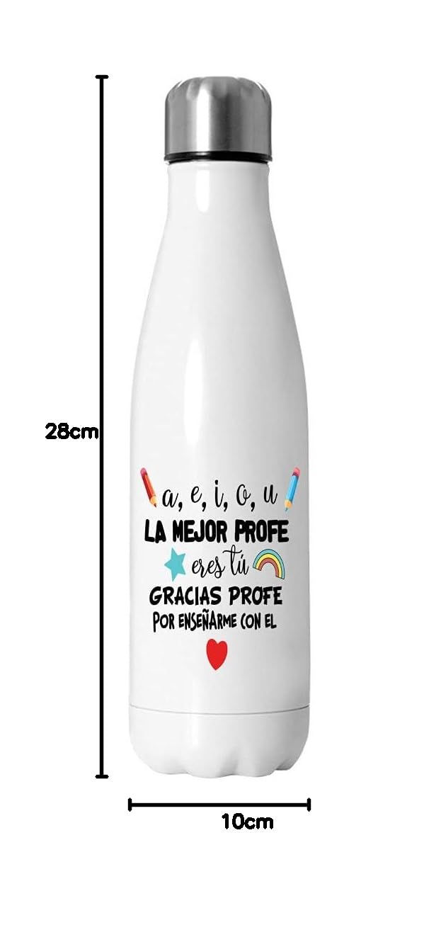 Botellas con mensajes originales regalo para profes maestras. Botella de aluminio personalizable (Profesora)