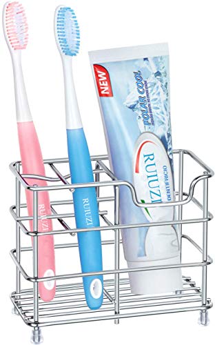 Ruiuzi - Portaspazzolino da denti, extra large, in acciaio inox, multifunzione, 6 scomparti per spazzolino elettrico, dentifricio, detergente viso (argento)