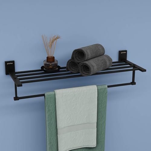 Image of Plantex 304 Grade Stainless Steel Towel Rack for Bathroom /Towel Rod /Stand /Bathroom Accessories - 24 inch (Matt Black)