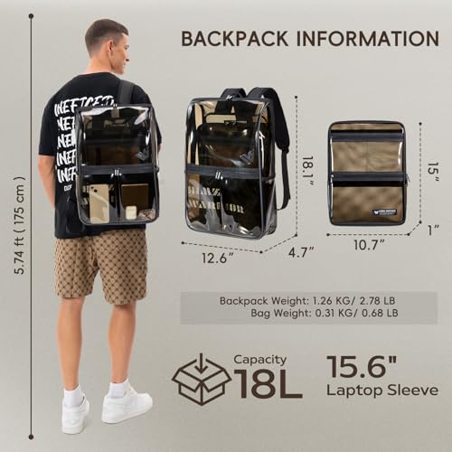 Unisex Clear Backpack Heavy Duty Large with Transparent Laptop Bag for Work, Black Plastic Backpacks Stadium Events for College Travel Sports3