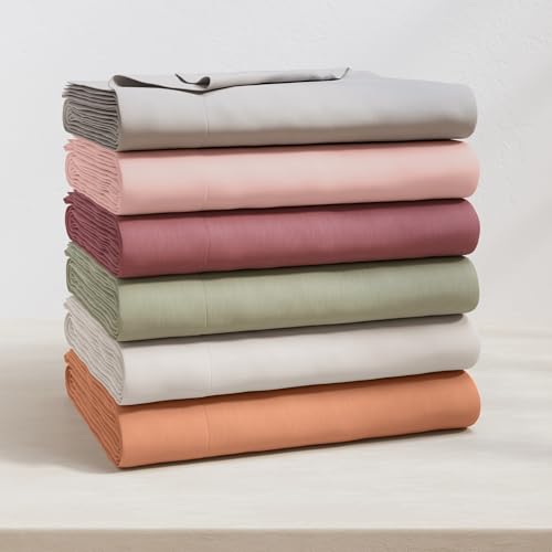 Image of Great Bay Home Cotton Jersey Knit Full Sheet Set - Ultra-Soft, Stretchy, Heathered Melange Bed Sheets - Cozy, Soft T-Shirt Sheet & Pillowcase Set (Heathered Dusty Rose)