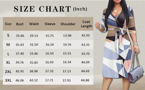 Xft Women'S Sexy Casual Deep V-Neck Dress Large Geometric Print 3/4 Sleeve Party Vintage Dress Blue M thumb #5