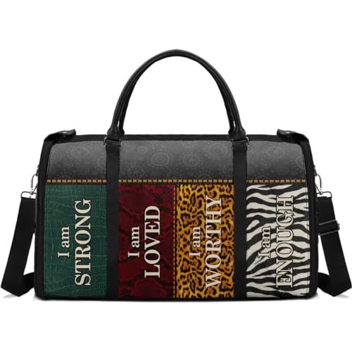 Travel Duffle Bag - Personalized Leather Foldable Travel Bag First Bump, Gifts For Dad, Mom On Father's Day, Christmas, Birthday (Fabric, I Am Strong Black)