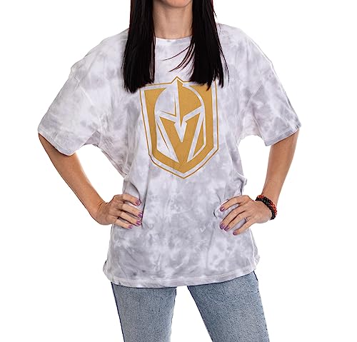 Calhoun NHL Womens Oversized Loose Fit Drop Shoulder Tie Dye Crewneck Short Sleeve T-Shirt (Vegas Golden Knights Small/Medium)