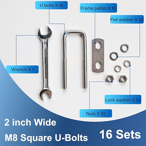Image of 16 Pcs M8 Square U Bolts 1 Inch Wide, 5 /16 inch x 1 inchW x 3-5 /8 inchL