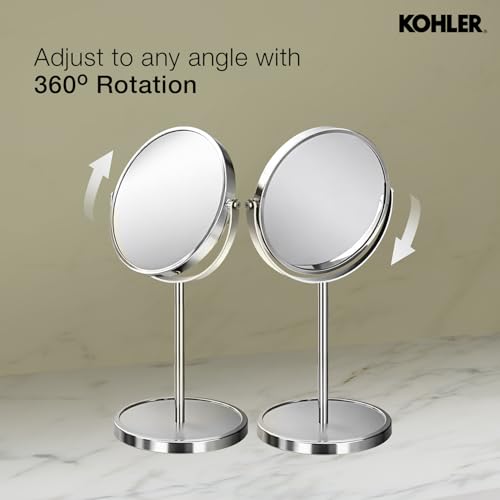 Image of Kohler July Detailing Mirror with 3X Magnification | Freestanding Countertop Round Mirror | Double Sided Pedestal Mirror for Shaving, Makeup | 3 Years Warranty, 175 mm