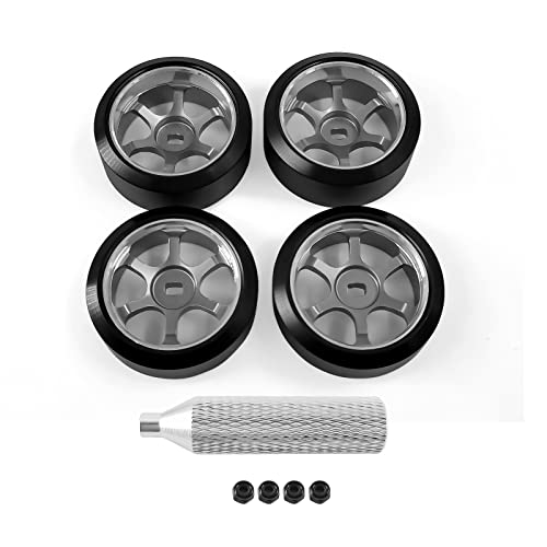 Abendor 4Pcs 22mm 1/28 Rc Car Drift Wheel Hub with Rc Car Drift Tires for 1/28 Mini-Q HGD1 Mini-Z DRZ Wltoys K969 RC Drift Car Upgrade Parts (Titanium)