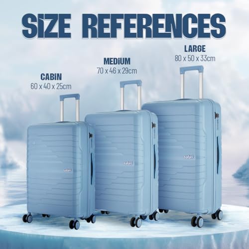 Image of Safari Octane Recessed TSA Lock, 8 Wheels, Hardside (Cabin & Check-in) Polyproplyene Trolley Spinner Luggage Set of 3, Black Color 60Cm, 70Cm & 80Cm, Small, Medium, Large (Blue)