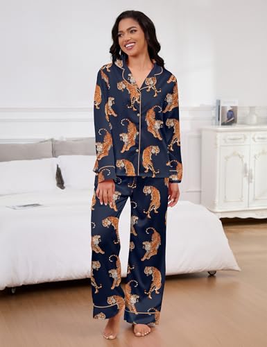Image of SHESHOW Satin Pajamas for Women Set Long Sleeve Button Down Sleepwear 2 Piece Nightwear Women Pjs Sets Size XS-XXL